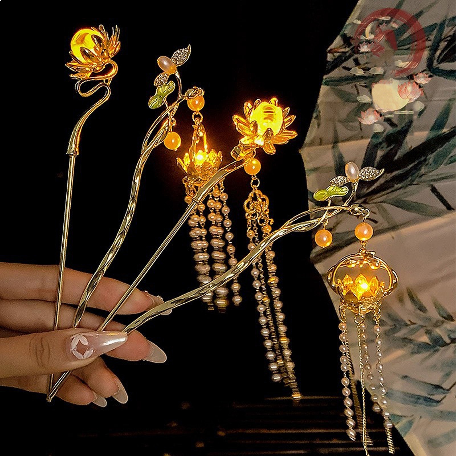 Vintage Fashion In Chinese - Luminous Lotus Hairpin Women Creative Light