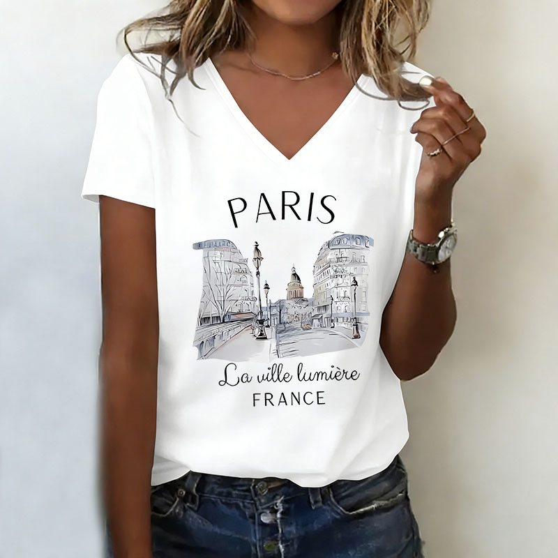 Vintage Fashion In Paris - Vintage Paris T-shirt V Neck Casual