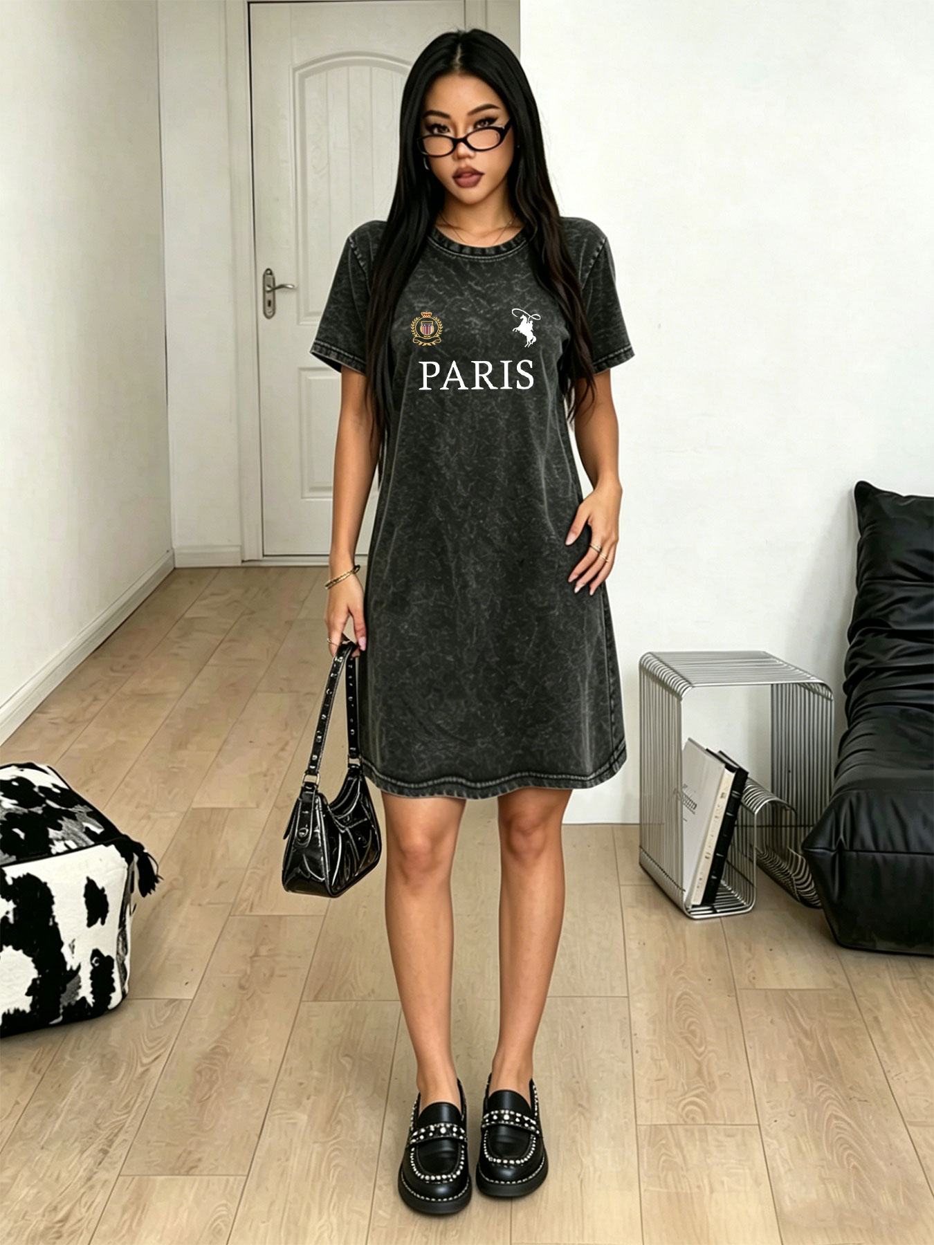 Women's washed vintage T-shirt - Vintage Fashion In Paris ulasan dan harga