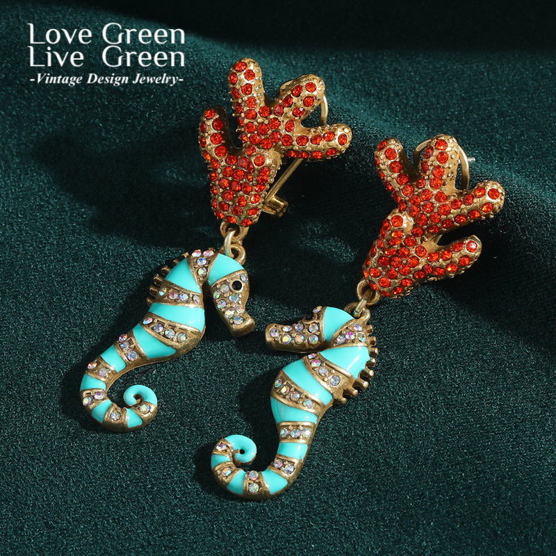 Vintage Blue Seahorse Drop Ear - Vintage Fashion Trends 2025 ulasan dan harga