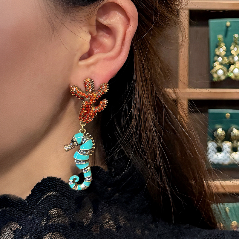 Vintage Blue Seahorse Drop Ear - Vintage Fashion Trends 2025 ulasan dan harga