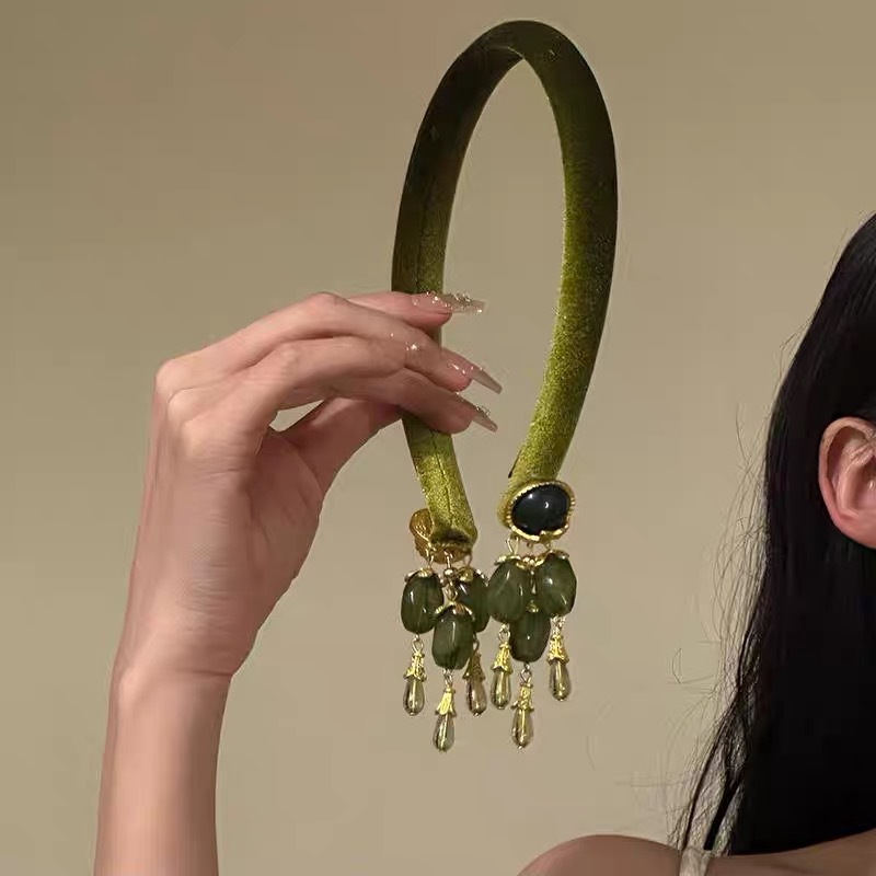 Vintage Fringe Headband Olive  - Vintage Fashion In Chinese ulasan dan harga