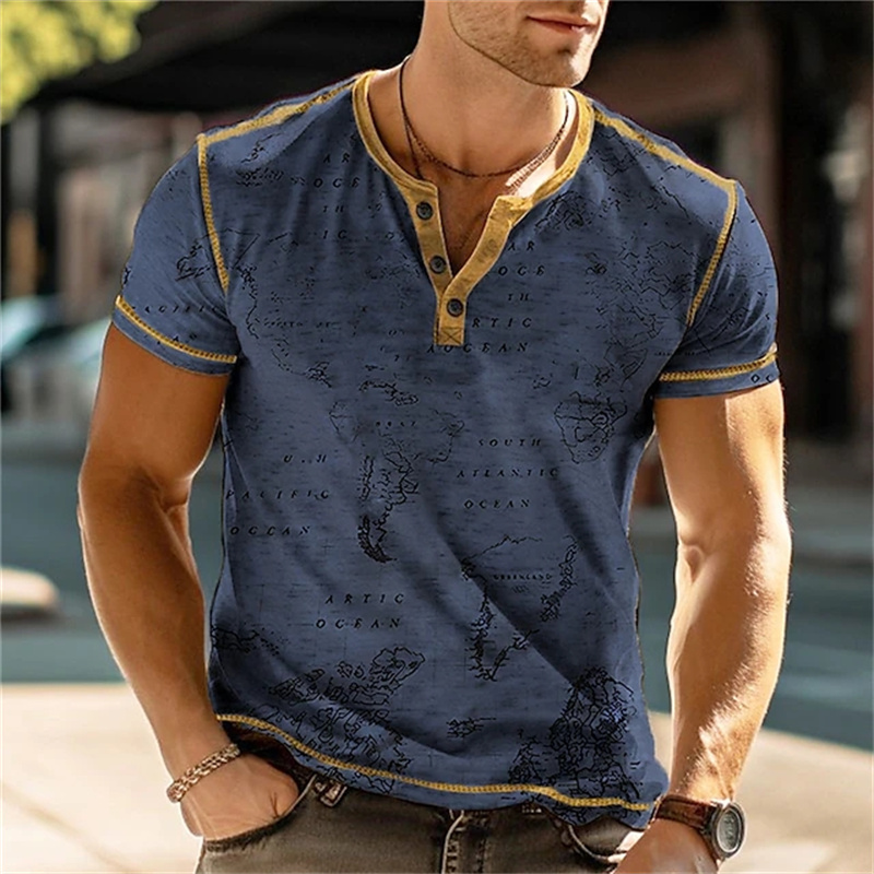 Men's Henry Shirts Funny 3D Pr - Vintage Fashion Mens ulasan dan harga
