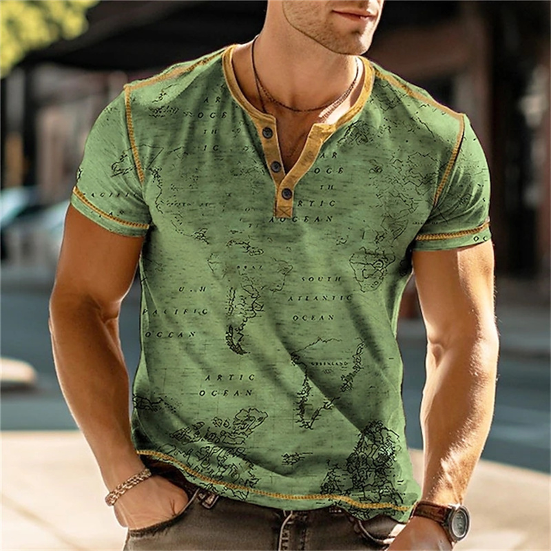 Men's Henry Shirts Funny 3D Pr - Vintage Fashion Mens ulasan dan harga